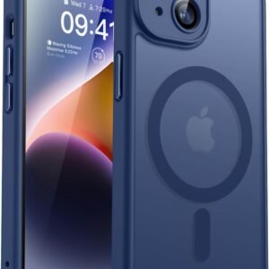 CANSHN iPhone 14 用 ケース Magsafe対応 カメラ周辺保護 ワイヤレス充電 あいふおん 14 用 ケース 耐衝撃 エアガードコーナー 傷つき防止 指紋防止 リング マグネット搭載 半透明マット仕上げ アイフォン 14 用 カバー- ディープブルー
