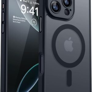 CANSHN iPhone 16 Pro 用 ケース Magsafe対応 カメラ周辺保護 ワイヤレス充電 あいふおん 16 Pro 用 ケース 耐衝撃 エアガードコーナー 傷つき防止 指紋防止 リング マグネット搭載 半透明マット仕上げ アイフォン 16 Pro 用 カバー- ブラック