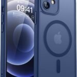 CANSHN iPhone 12 用 ケース Magsafe対応 カメラ周辺保護 ワイヤレス充電 あいふおん 12 用 ケース 耐衝撃 エアガードコーナー 傷つき防止 指紋防止 リング マグネット搭載 半透明マット仕上げ アイフォン 12 用 カバー- ディープブルー