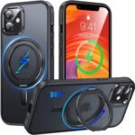 iPhone 11 用 ケース Magsafe対応 360°回転スタンド アイフォン11 携帯ケース リング マグネット ワイヤレス充電 縦横多角度 対応 カバー Uovon アイホン11 スマホケース 車載ホルダー ストラップ穴付き マット 半透明 指紋防止 黄变防止 金属ボタン 米軍MIL規格 ・ ブラック