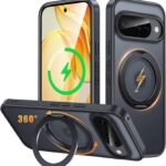 Google Pixel 10/10 Pro 用 ケース Magsafe対応 ワイヤレス充電 360°回転スタンド 縦横両対応 Gunwon スマホケース グーグル ピクセル 10/10 プロ 米軍規格 耐衝撃 半透明 マット感 マグセーフ 防指紋 リング マグネット搭載 ぐーくるぴくせる10/10 Pro カバー「ブラック」