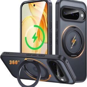 Google Pixel 10/10 Pro 用 ケース Magsafe対応 ワイヤレス充電 360°回転スタンド 縦横両対応 Gunwon スマホケース グーグル ピクセル 10/10 プロ 米軍規格 耐衝撃 半透明 マット感 マグセーフ 防指紋 リング マグネット搭載 ぐーくるぴくせる10/10 Pro カバー「ブラック」