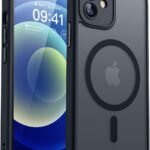 CANSHN iPhone 12 用 ケース Magsafe対応 カメラ周辺保護 ワイヤレス充電 あいふおん 12 用 ケース 耐衝撃 エアガードコーナー 傷つき防止 指紋防止 リング マグネット搭載 半透明マット仕上げ アイフォン 12 用 カバー- ブラック