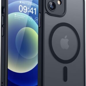 CANSHN iPhone 12 用 ケース Magsafe対応 カメラ周辺保護 ワイヤレス充電 あいふおん 12 用 ケース 耐衝撃 エアガードコーナー 傷つき防止 指紋防止 リング マグネット搭載 半透明マット仕上げ アイフォン 12 用 カバー- ブラック