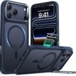 【デザイン受賞シリーズ！】ESR iPhone 17 Pro ケース MagSafe対応 3倍米軍MIL規格 カメラコントロールカバー 隠れスタンド 調整可能 ワイヤレス充電 エアガードコーナー 耐衝撃 傷防止 軽量 マグネットスマホケース 高耐久性 Qi2.2対応 最大25W高速充電 いphone17pro ケース iphone17Pro用Classicシリーズ フロストブルー