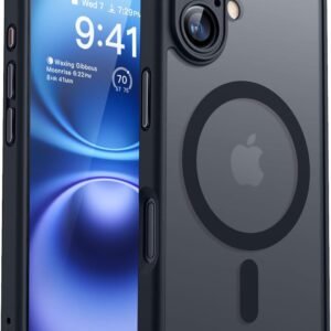 CANSHN iPhone 16 用 ケース Magsafe対応 カメラ周辺保護 ワイヤレス充電 あいふおん 16 用 ケース 耐衝撃 エアガードコーナー 傷つき防止 指紋防止 リング マグネット搭載 半透明マット仕上げ アイフォン 16 用 カバー- ブラック