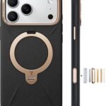 TORRAS iPhone 17 Pro Max 用 ケース【新感覚レザー・スキンタッチ】Ostand Q3 レザートーン MagSafe対応 リング スタンド 360°定点回転 縦横両対応 マグネット搭載 革 カメラコントロールボタン 米軍規格 耐衝撃 指紋防止 こくよう・ブラック