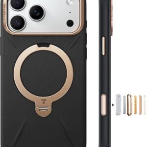 TORRAS iPhone 17 Pro Max 用 ケース【新感覚レザー・スキンタッチ】Ostand Q3 レザートーン MagSafe対応 リング スタンド 360°定点回転 縦横両対応 マグネット搭載 革 カメラコントロールボタン 米軍規格 耐衝撃 指紋防止 こくよう・ブラック