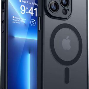CANSHN iPhone 13 Pro 用 ケース Magsafe対応 カメラ周辺保護 ワイヤレス充電 あいふおん 13 Pro 用 ケース 耐衝撃 エアガードコーナー 傷つき防止 指紋防止 リング マグネット搭載 半透明マット仕上げ アイフォン 13 Pro 用 カバー- ブラック