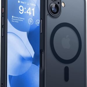 CANSHN iPhone 17 用 ケース Magsafe対応 カメラ周辺保護 ワイヤレス充電 あいふおん 17 用 ケース 耐衝撃 エアガードコーナー 傷つき防止 指紋防止 リング マグネット搭載 半透明マット仕上げ アイフォン 17 用 カバー- ブラック