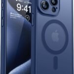 CANSHN iPhone 15 Pro 用 ケース Magsafe対応 カメラ周辺保護 ワイヤレス充電 あいふおん 15 Pro 用 ケース 耐衝撃 エアガードコーナー 傷つき防止 指紋防止 リング マグネット搭載 半透明マット仕上げ アイフォン 15 Pro 用 カバー- ディープブルー