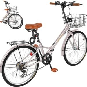 Mixiu 折りたたみ自転車 シマノ7段変速 高炭素鋼フレーム 折り畳み自転車 20インチ/24インチ 厚めのサドル リアキャリア・カゴ・ライト・ワイヤーロック・空気入れ付き 軽量 自転車 通勤 通学 街乗り 男女兼用