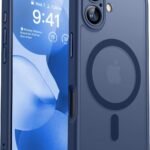 CANSHN iPhone 17 用 ケース Magsafe対応 カメラ周辺保護 ワイヤレス充電 あいふおん 17 用 ケース 耐衝撃 エアガードコーナー 傷つき防止 指紋防止 リング マグネット搭載 半透明マット仕上げ アイフォン 17 用 カバー- ディープブルー