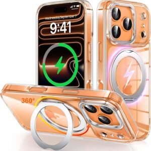iPhone 17 Pro 用 ケース Magsafe対応 ワイヤレス充電 360°回転スタンド 縦横両対応 Gunwon スマホケース いphone17 Pro 用 米軍規格 耐衝撃 マグセーフ 防指紋 リング マグネット搭載 アイフォン17プロ 用 カバー「クリア」