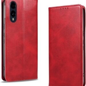 KWATUNG arrows we2 用 ケース 手帳型 PUレザー 軽量 薄型 マグネット式 f-52e 用 スマホケース カード収納 スタンド機能 fcg02 用 カバー 衝撃吸収 落ち着いた色 アローズwe2 用 ケース 手帳型 折り畳み式 arrows we2 用 カバー【レッド】