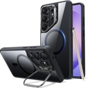 ESR Samsung Galaxy S26 Ultra 用 スマホケース スタッシュスタンド付き MagSafe対応 軍用グレード保護 磁気ケース Samsung Galaxy S26 Ultra用 傷防止 バックカバー クリアブラック