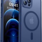 CANSHN iPhone 12 Pro 用 ケース Magsafe対応 カメラ周辺保護 ワイヤレス充電 あいふおん 12 Pro 用 ケース 耐衝撃 エアガードコーナー 傷つき防止 指紋防止 リング マグネット搭載 半透明マット仕上げ アイフォン 12 Pro 用 カバー- ディープブルー