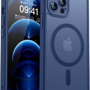 CANSHN iPhone 12 Pro 用 ケース Magsafe対応 カメラ周辺保護 ワイヤレス充電 あいふおん 12 Pro 用 ケース 耐衝撃 エアガードコーナー 傷つき防止 指紋防止 リング マグネット搭載 半透明マット仕上げ アイフォン 12 Pro 用 カバー- ディープブルー