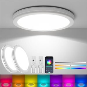 「Coizabera」LED シーリングライト 6畳~8畳 32W 3800lm 2個セット おしゃれ 調光調色&間接光RGBカラー 雰囲気ライト 薄型 天井照明器具 リモコン付き スマホAPP対応 電気 蛍光灯 Ceiling Light 6畳 8畳 寝室/子供部屋/ゲームルーム適用（No alexa）