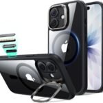 【デザイン受賞シリーズ！】ESR iPhone 17 ケース MagSafe対応 3倍米軍MIL規格 カメラボタン付き 隠しスタンド 調整可能 ワイヤレス充電 エアガードコーナー 耐衝撃 傷防止 軽量 マグネットスマホケース 高耐久性 Qi2.2対応 最大25W高速充電 いphone17ケース アイフォン17専用Classicシリーズ(クリア_ブラック)