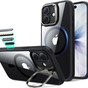 【デザイン受賞シリーズ！】ESR iPhone 17 ケース MagSafe対応 3倍米軍MIL規格 カメラボタン付き 隠しスタンド 調整可能 ワイヤレス充電 エアガードコーナー 耐衝撃 傷防止 軽量 マグネットスマホケース 高耐久性 Qi2.2対応 最大25W高速充電 いphone17ケース アイフォン17専用Classicシリーズ(クリア_ブラック)