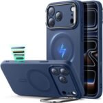 【デザイン受賞シリーズ！】ESR iPhone 17 Pro ケース 3倍米軍MIL規格 MagSafe対応 落下保護 黄ばみなし マグネット搭載 耐衝撃 滑り止め いphone17Proケース 隠れスタンド カメラコントロールカバー iPhone17Pro用 シリコン 雲のように柔らかい Cloudシリーズ ネイビーブルー