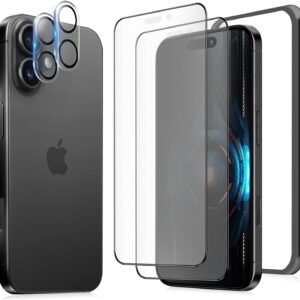 MINIKA 【アンチグレアフィルム】 iPhone 17 用の 保護フィルム さらさら いPhone 17 ガラスフィルム アンチグレア 反射防止 アイフォン 17 フィルム サラサラ 指紋防止 全面保護 高感度タッチ 【ガイド枠付き/カメラフィルム 付き / 2枚セット】