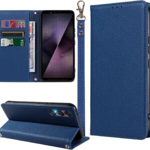 MINIKA Xperia 1 VII 用 ケース 手帳型 ストラップ付き 高級PUレザー エクスペリア1 VII ケース 手帳型 SO-51F XQ-FS44 スマホケース 耐衝撃 おしゃれ カード収納 横置きスタンド機能 内蔵マグネット 開閉式 両面 360度 全面保護 上質な手触り 擦り傷防止 汗や指紋防止 耐汚れ（ダークブルー）