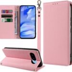 MINIKA Google pixel 9a 用 ケース 手帳型 ストラップ付き 高級PUレザー グーグルピクセル9a ケース ピクセル9a 携帯カバー おしゃれ スマホケース カード収納 横置きスタンド機能 内蔵マグネット 開閉式 両面 360度 全面保護 耐衝撃 上質な手触り 擦り傷防止 汗や指紋防止 耐汚れ（ピンク）