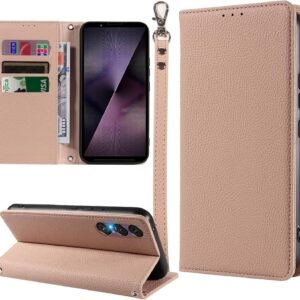 MINIKA Xperia 1 VII 用 ケース 手帳型 ストラップ付き 高級PUレザー エクスペリア1 VII ケース 手帳型 SO-51F XQ-FS44 スマホケース 耐衝撃 おしゃれ カード収納 横置きスタンド機能 内蔵マグネット 開閉式 両面 360度 全面保護 上質な手触り 擦り傷防止 汗や指紋防止 耐汚れ（ベージュ）