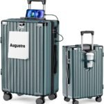 [Augustre] スーツケース 機内持ち込み 超軽量 キャリーケース 大型 軽量 多機能 キャリーバッグ 静音 耐衝撃 ダブルキャスター S/M/Lサイズ カップホルダー付 USB充電機能 隠しフック機能 360度回転 TSAローク搭載 ファスナー式 旅行 ビジネス 出張 (ディープグリーン, S/機内持込可能)