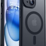 CANSHN iPhone 15 用 ケース Magsafe対応 カメラ周辺保護 ワイヤレス充電 あいふおん 15 用 ケース 耐衝撃 エアガードコーナー 傷つき防止 指紋防止 リング マグネット搭載 半透明マット仕上げ アイフォン 15 用 カバー- ブラック