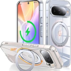 Google Pixel 10/10 Pro 用 ケース Magsafe対応 ワイヤレス充電 360°回転スタンド 縦横両対応 Gunwon スマホケース グーグル ピクセル 10/10 プロ 米軍規格 耐衝撃 マグセーフ リング マグネット搭載 ぐーくるぴくせる10/10 Pro カバー「クリア」