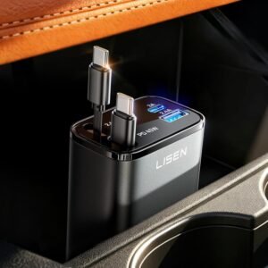 LISEN 84Wシガーソケット usb c 車 充電器【巻き取り式・タイプc 2本・2026最小4in1設計】しがーソケット usb 急速充電 80cm ケーブルC カーチャージャー PD3.1/QC3.0/PPS対応 車12V/24V対応 カー用品 便利グッズ 車内 iPhone 17 e 16 15・Switch2・iPad・AirPods・USB-C端末全対応 父の日ギフト プレゼント