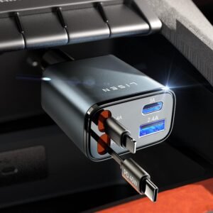 LISEN 車 充電器 巻き取りしがーソケット usb【2026年新・69W急速充電・最小4in1】シガーソケット USB-C + USB-L PD3.1/QC3.0/PPS対応 80cmケーブル カー用品 便利グッズ 車内 60プリウス・カローラクロス・デリカd5・ジムニー アクセサリー 車12V/24V対応 iPhone全機種・Switch・iPad・USB-C端末全対応 父の日プレゼント