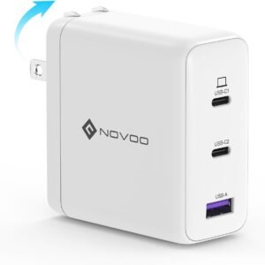 NOVOO 120W USB-C 急速充電器【業界最薄・超軽量・3台同時充電合計最大120W・2台同時充電合計最大60W・GaN III技術】PD3.0/QC3.0/PPS/SCP/PSE認証/折畳式プラグ/安全低温 PD 100W 充電器 type-c タブレットPC/ノートpc/iPad/iPhone 17 16/Galaxy S23/iWatch/Switchなど対応 出張·旅行（白）
