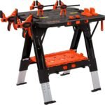 PONY 作業台 ソーホース 2in1 折りたたみ式 DIY 工具 作業台耐荷重225kg ソーホース耐荷重450kg 高さ調節可能 Fクランプ4個 クランプドッグ4個 安全ストラップ2本付き