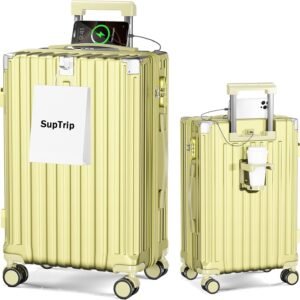 [SupTrip] スーツケース 機内持ち込み 多機能 キャリーケース 大型 超軽量 キャリーバッグ 耐衝撃 USBポート付き カップホルダー付き 充電機能 荷物フック 隠しフック機能 静音 ダブルキャスター 360度回転 修学 泊まる 旅行 出張 (イエロー, S (40L/1-3泊/機内持込）)