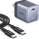 UGREEN Nexode Air 65W 急速充電器 USB-C 超小型 GaN 【当社最小級・卵の2/3サイズ / 100W ケーブル付き】 折りたたみ式プラグ PD3.0/PPS対応/PSE認証済 iPhone 17 16 15 MacBook Air iPad Galaxy Android ノートパソコン 各種対応 (グレー)