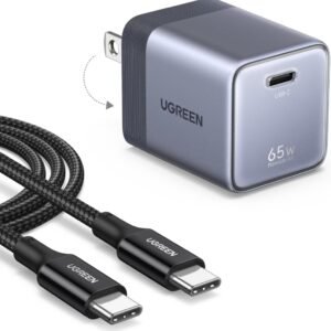 UGREEN Nexode Air 65W 急速充電器 USB-C 超小型 GaN 【当社最小級・卵の2/3サイズ / 100W ケーブル付き】 折りたたみ式プラグ PD3.0/PPS対応/PSE認証済 iPhone 17 16 15 MacBook Air iPad Galaxy Android ノートパソコン 各種対応 (グレー)