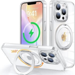 iPhone 13 Pro 用 ケース Magsafe対応 ワイヤレス充電 360°回転スタンド 縦横両対応 Gunwon スマホケース iphone13 Pro 用 米軍規格 耐衝撃 半透明 マット感 マグセーフ 防指紋 リング マグネット搭載 アイフォン13プロ 用 カバー「クリア」