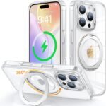 iPhone 16 Pro Max 用 ケース Magsafe対応 ワイヤレス充電 360°回転スタンド 縦横両対応 Gunwon スマホケース iphone16 Pro Max 用 米軍規格 耐衝撃 半透明 マット感 マグセーフ 防指紋 リング マグネット搭載 アイフォン16プロマックス 用 カバー「クリア」