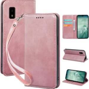seninhi 対応 AQUOS wish wish2 用の ケース 手帳型 ウィッシュ shg06 [ SH-M20 / A104SH / SH-51C ] スマホケース 職人仕様 手縫い革ケース スタンド機能付き 財布型 360度保護 耐衝撃 カード収納 レザー 多機能 ベルトループ付き‌ おしゃれ 携帯カバー ライトローズゴールド XNWWISHPG