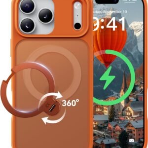【2026最高傑作&定点360度回転】CASEKOO iPhone 17 Pro 用 ケース MagSafe対応 米軍MIL規格 360°全方向耐衝撃 【横縦両立・角度自由調整】最大25W急速充電対応 指紋防止/マット仕上げ/黄変防止/半透明 ラップホール付き ワイヤレス充電対応 いphone17pro 用ケース 6.3インチ「MagicStand Pro」(オレンジ)