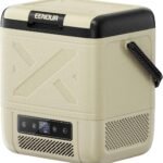 【±1℃均一冷却・フラット庫内】EENOUR 車載冷蔵庫 C20 20L -20℃～20℃ バッテリー内蔵可能 コンプレッサー式 サブ冷蔵庫 4WAY電源対応 AC100V DC12V/24V ポータブル冷蔵庫 電池 コードレス式 急速冷凍 小型 軽量 大容量 省エネ 静音 LCD温度表示 庫内灯・大型ハンドル付き 家庭アウトドア両用 車中泊 キャンプ 一人暮らし・1泊2日に大活躍 ベージュ色