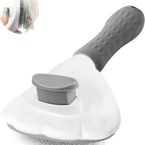 【正規品】SanMori ペット用 痛くない ヒーリングブラシ スリッカーブラシ 長毛・短毛種 くし ワンマッサージしながら抜け毛除去 ボタンを押して抜け毛が簡単に取れる ペットグルーミングブラシ 猫・犬兼用(グレー)