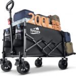 キャリーワゴン 【2026新登場・ワンタッチ収納＆後部展開可】 アウトドアワゴン 大容量 200L 耐荷重180kg 自立収納 子供乗せれる キャリーカート 折り畳み 軽量 長物対応 ブレーキ付き 大きいタイヤ スチール制 丈夫 キャンプ カート 台車 荷物カート キャリー 持ち運び便利 コンパクト 荷物運び 買い物 釣り イベント 引っ越し ゴミ出し