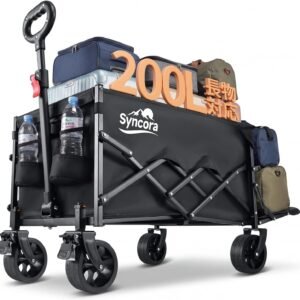 キャリーワゴン 【2026新登場・ワンタッチ収納＆後部展開可】 アウトドアワゴン 大容量 200L 耐荷重180kg 自立収納 子供乗せれる キャリーカート 折り畳み 軽量 長物対応 ブレーキ付き 大きいタイヤ スチール制 丈夫 キャンプ カート 台車 荷物カート キャリー 持ち運び便利 コンパクト 荷物運び 買い物 釣り イベント 引っ越し ゴミ出し