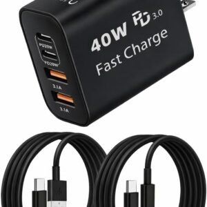 タイプc 充電器 USB Type-C 充電器 合計 PD40W 急速充電 GaNIII技術対応 USB-A & Type-C コンセント式電源アダプター 搭載iPhone 17air/pro max/16/15/14/13/SE3 iPad、Android/タブレット (b黒2m2m, 40w)