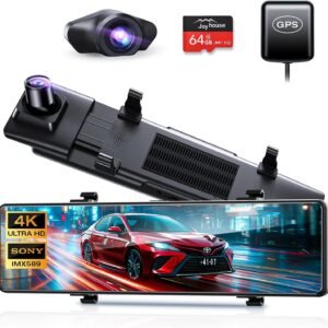 ドライブレコーダー ミラー型 前後カメラ 【2026進級版&4KHD画質&64GB SDカード】 12インチ超大画面 ドラレコ タッチパネル式 伸縮式フロントカメラ ミラレコ 右ハンドル日本車対応 GPS搭載 高感度IMX589センサー 170°広角 超鮮明夜間撮影 バックガイドライン 24時間駐車監視 地デジ干渉対策 IP67防水リアカメラ 日本語説明書